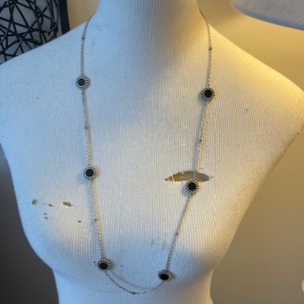 LAGOS Black Maya Six Station Circle Necklace in Sterling Silver 34" NWOT